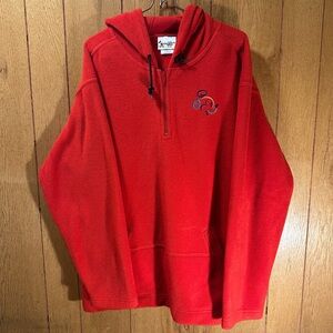 Vintage Disney World Red Fleece Pullover Hoodie Quarter-Zip Embroidered Size L